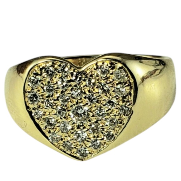 14K Yellow Gold and Pave Diamond Heart Ring Size 6.5 #20013 - Picture 2 of 7